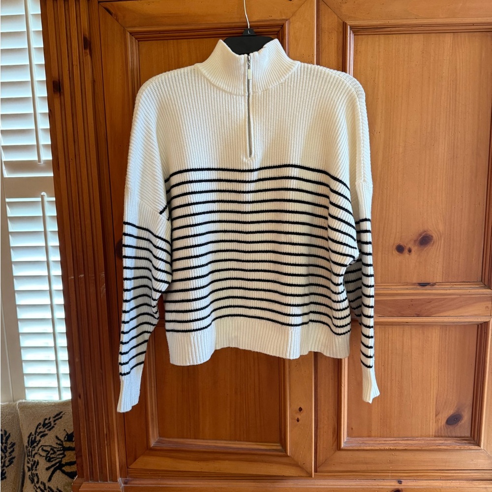 MNG Polo Sweater, Small boxy cut, Ivory with navy stripe, excellent condition
